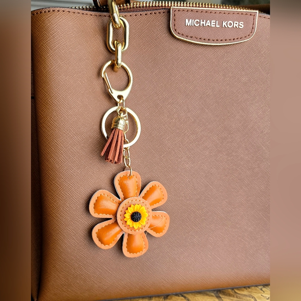 Orange Leather Floral Bag Charm